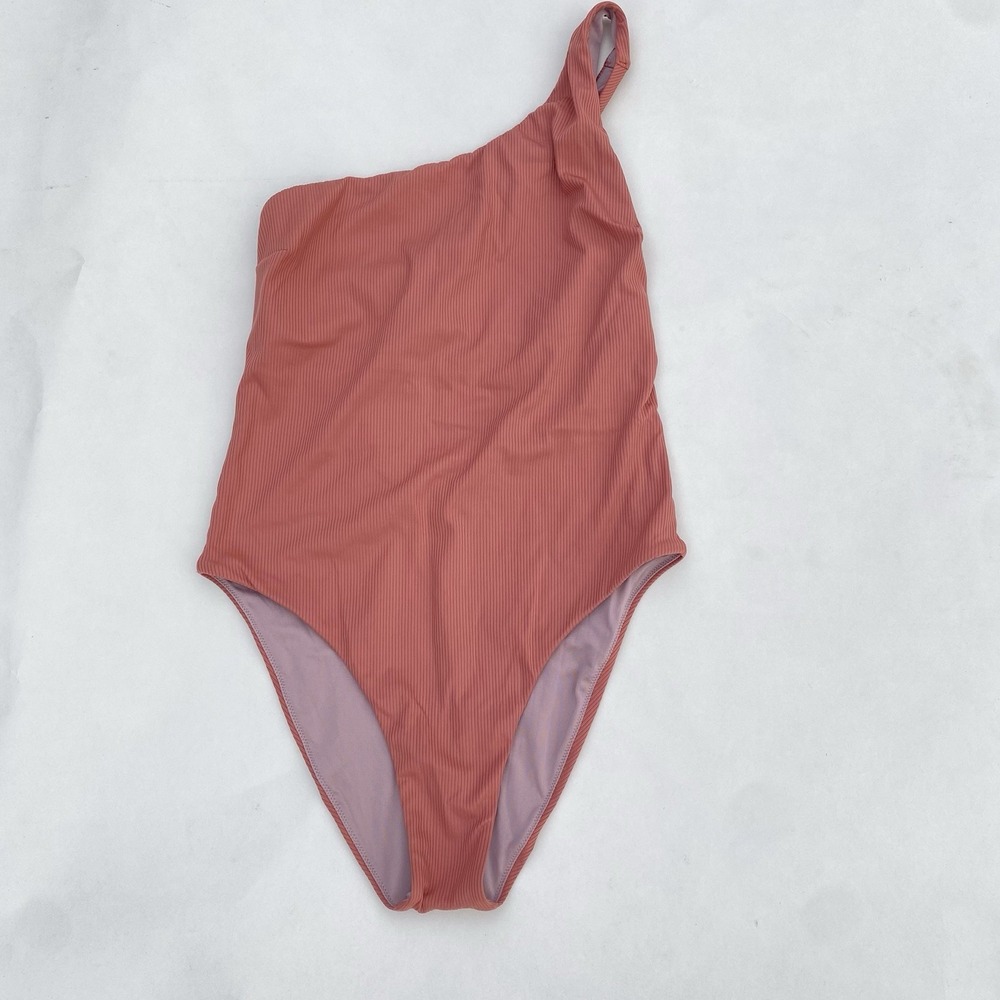 Victoria's Secret Women Medium Dusty Pink Shoulder One Piece Ribbed Swimsuit